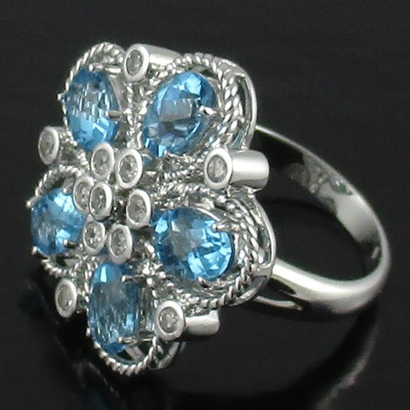 Sima K 4.64ct Swiss Blue Topaz Flower Ring - Picture 2 of 7